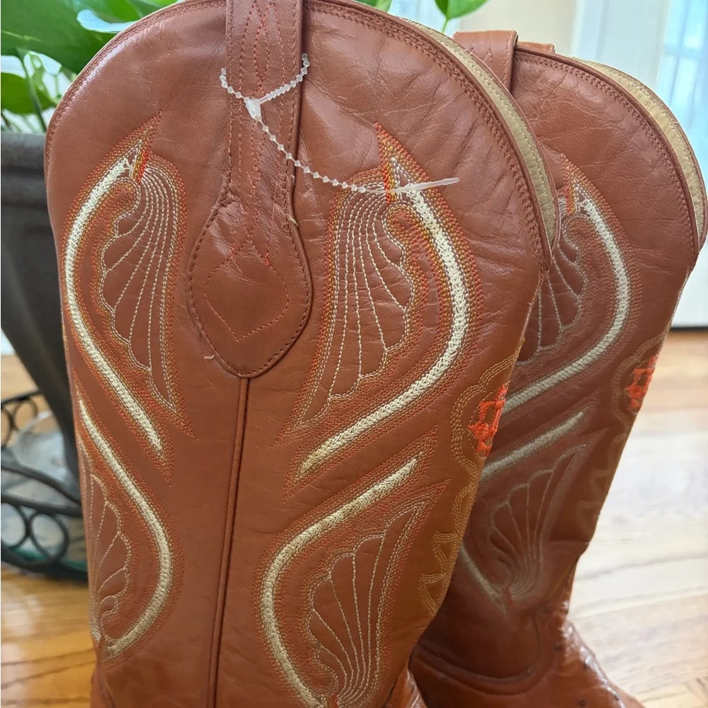 Men’s Cowboy Ostrich Boots Men’s Size 27.5 Mex 9 US Embroidered Made in Mexico - Picture 3 of 8